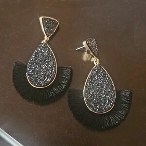 Elegant Druzy Blue Teardrop Earrings